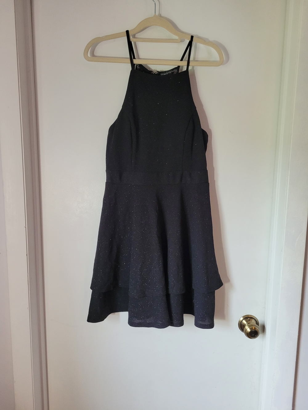 Three Hearts Black Sparkle High-Neck Party Dress